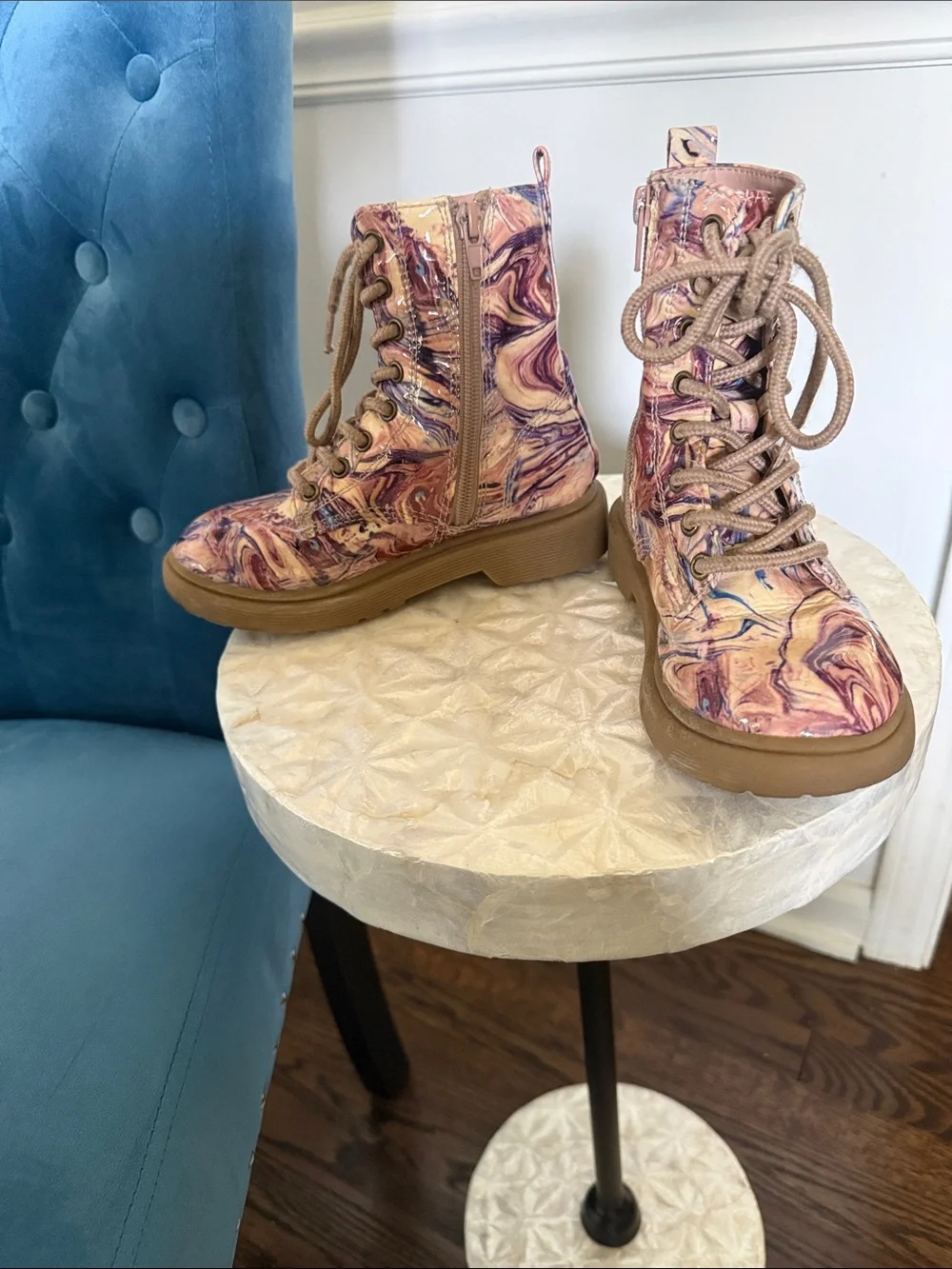 Madden Girl Marbled Pink and Purple Lace-Up Combat Boots